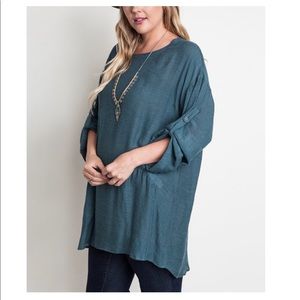 UMGEE Roll-Up Sleeve Shift Tunic Blue Small